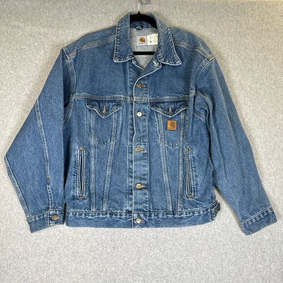 Carhartt Other - Rare Vintage 90s Carhartt Mens Medium Denim Trucker Jacket Blue Button Front